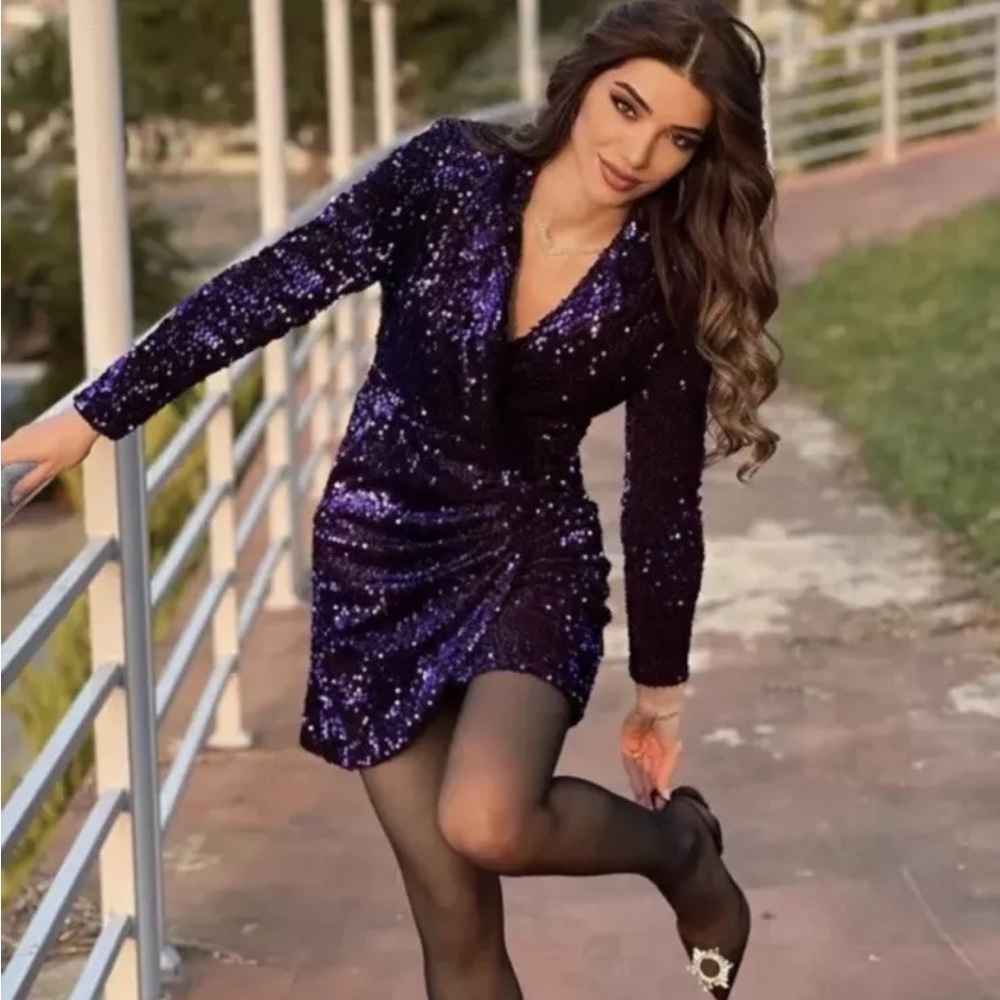 Zara purple sequin mini dress